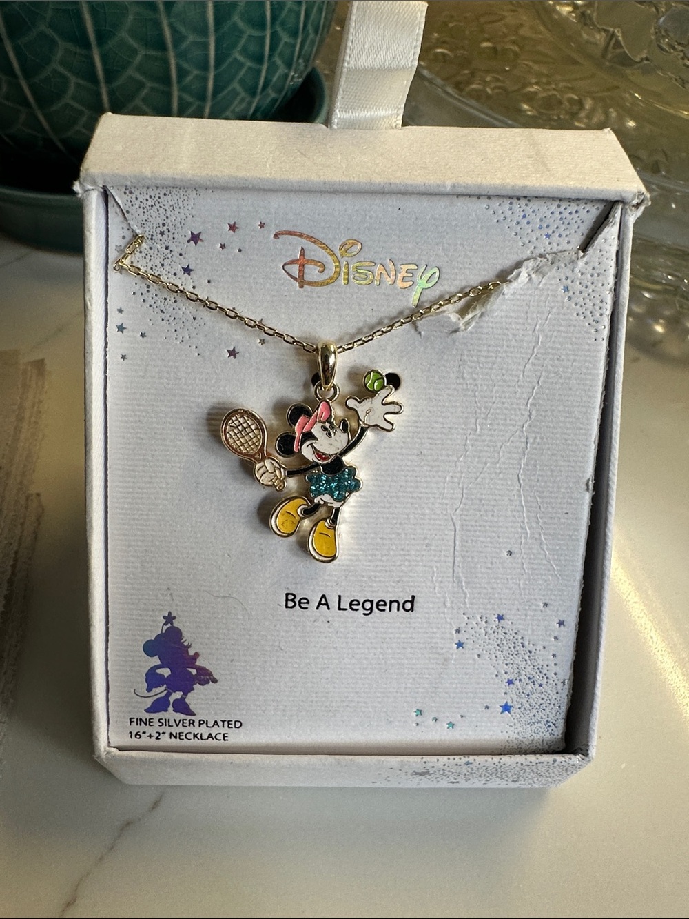 Disney Multicolor Minnie Tennis Pendant Necklace - Gold Tone Chain